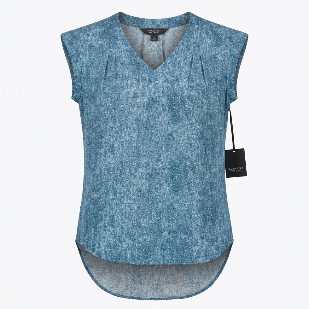 Simply Vera Vera Wang Womens XS Blue Acid Wash‎ V-Neck Sleeveless Blouse Top NEW